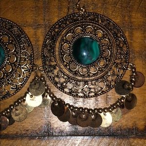 Gold and Green Bohemian Style Dangle Earrings